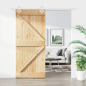 Porta Scorrevole Con Set Hardware 90x210 Cm Legno Massello Pino /