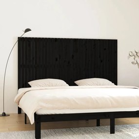 Testiera Da Parete Nera 204x3x110 Cm İn Legno Massello Di Pino /