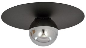 Plafoniera Minimal 1 Luce Mnemosine In Acciaio Nero E Sfera Di Vetro Fumè