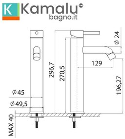 Kamalu - miscelatore lavabo alto nero opaco linea curva | kam-arte nero
