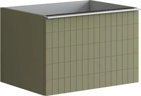 Mobile da bagno sospeso sotto lavabo Pixel grid 2 cassetti L 60 x H 40 x P 45.5 cm verde salvia laccato opaco, con maniglia alluminio brillante