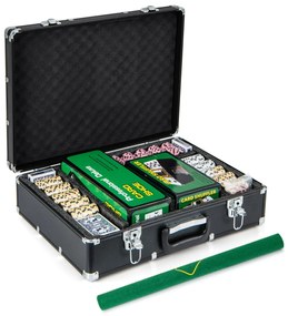 Costway Set di fiches da poker da 600 pezzi, Fiches claytec da 14 grammi con custodia 6 mazzi di carte tappeto da poker Nero