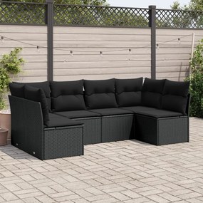 Set divano da giardino 6 pz con cuscini nero in polyrattan