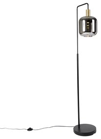 Lampada da terra nera con oro e vetro fumé incl. PUCC - Zuzanna
