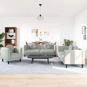 Set Di Divani 3 Pz Con Cuscini Grigio Chiaro İn Velluto /
