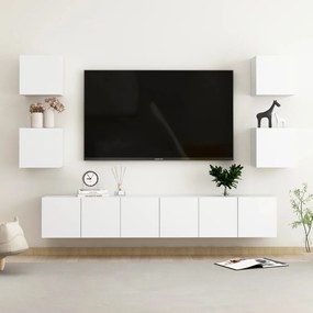 Set Di Mobili Porta Tv 7 Pz Bianco İn Legno Multistrato /