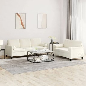 Set Di Divani 2 Pz Con Cuscini Crema İn Velluto /