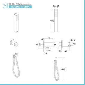 Kit doccia incasso con soffione 30x20 e set completo nero opaco Lotus