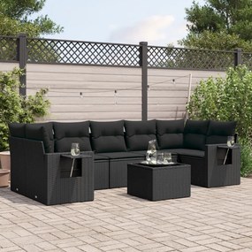 Set divani da giardino con cuscini 8 pz nero in polyrattan