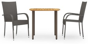 Set Mobili Da Pranzo Per Giardino 3 Pz Polyrattan Marrone /