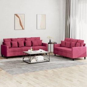 Set Di Divani 2 Pz Con Cuscini Rosso Vino İn Velluto /