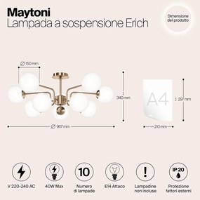 Lampadario Sospensione Erich Metallo Oro Rosa 10 Luci E Diffusori Bianchi