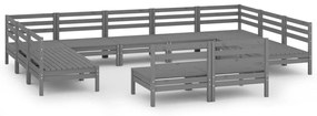 Set Salotto da Giardino 11 pz Grigio in Legno Massello di Pino