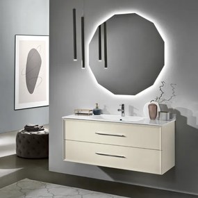 Mobile da bagno sospeso moderno base 100 CLASSIC con 2 cassetti e lavabo, AVORIO OPACO