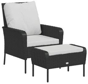 Poltrona da giardino con poggiapiedi in polyrattan nero