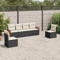 Set Divano da Giardino 6 pz con Cuscini Nero in Polyrattan 3227540