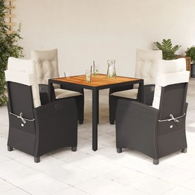 Set da Pranzo da Giardino 5 pz Nero con Cuscini in Polyrattan