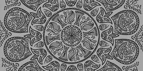 Quadro su tela – Mandala con motivo naturale astratto in bianco e nero
