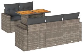 Set divano da giardino 6 pz con cuscini grigio in polyrattan