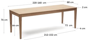 Kave Home - Tavolo allungabile Yain impiallacciato e legno massello di rovere 160 (220) x 80 cm