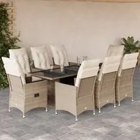 Set da Pranzo da Giardino 9 pz con Cuscini Beige in Polyrattan 3276809