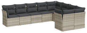 Set divano da giardino 9pz con cuscini grigio chiaro polyrattan