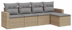 Set Divano da Giardino 5 pz con Cuscini Beige in Polyrattan