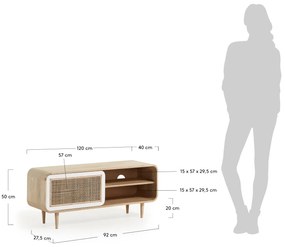 Kave Home - Mobile TV Georg 1 anta in legno massello di mango e canna da bambú da 120 x 50 cm