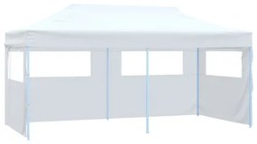 Gazebo Pieghevole con 4 Pareti 3x6 m Acciaio Bianco