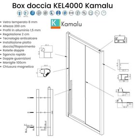 Kamalu - Box doccia 80x110 scorrevole vetro 8mm altezza h200 | KEL4000