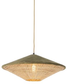 Lampada a sospensione rustica velluto verde con rattan 60 cm - Frills Can