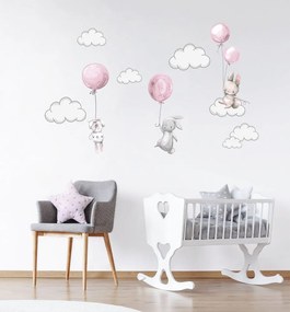 Adesivi da muro per bambine con allegri coniglietti XXXXL 130 x 130 cm