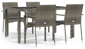 Set da Pranzo da Giardino 5 pz con Cuscini in Polyrattan Grigio