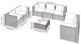 Set Divani da Giardino 8 pz con Cuscini in Polyrattan Grigio