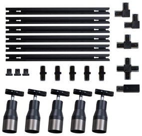 Sistema di illuminazione su binario moderno con 5 faretti in metallo canna di fucile monofase - Iconic Kohua