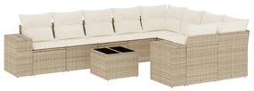 Set divano da giardino 10 pz con cuscini beige in polyrattan