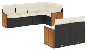 Set divani da giardino con cuscini 7pz nero polyrattan