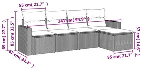 Set divani da giardino 5 pz con cuscini in polyrattan nero