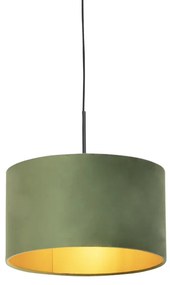 Lampada a sospensione con paralume in velluto verde con oro 35 cm - Combi