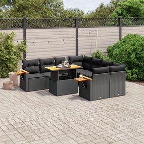 Set Divani da Giardino con Cuscini 8 pz Nero in Polyrattan