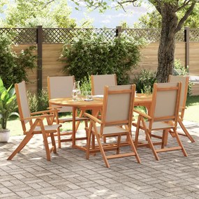Set Pranzo Da Giardino 7pz Legno Massello Di Acacia E Textilene /