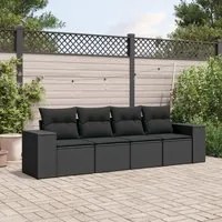 Set Divani da Giardino 4 pz con Cuscini Nero in Polyrattancod mxl 90127