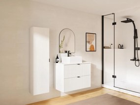 Mobile per bagno sospeso con scanalature e lavabo da appoggio e colonna 80 cm Bianco opaco  - ZEVINI