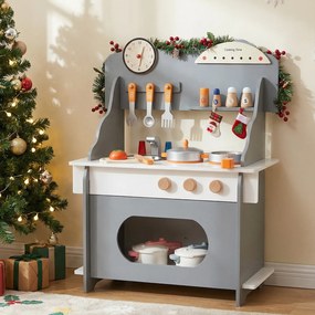 Costway Cucina giocattolo legno bambini finzione orologio fornello porta spezie, Cucina rubinetto lavandino forno accessori completi bambini 3+anni 2 Colori