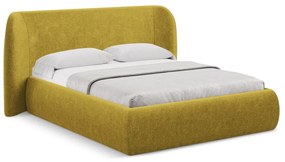 Letto matrimoniale imbottito color senape con contenitore con griglia 180x200 cm Hauke - Makamii
