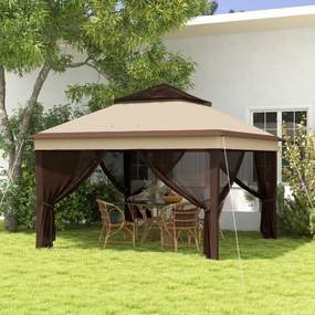 Gazebo Regolabile su 3 Livelli con Pareti Rimovibili 3x3m in Acciaio e tessuto Oxford Caffè e Beige...