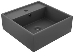 Lavabo Troppopieno Quadrato Grigio Scuro Opaco 41x41cm Ceramica