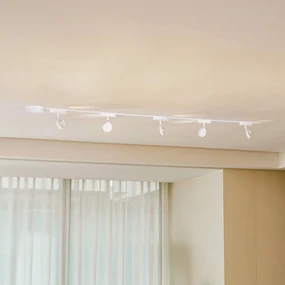 Lindby Sistema a binario 48 V Lumaro, faretti, a 5 luci, bianco, Ø 7 cm, dimmerabile
