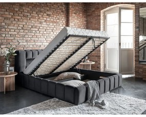 Letto matrimoniale imbottito grigio con contenitore e rete inclusi 140x200 cm Lamica – ELTAP