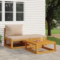 Set Mobili da Giardino 3pz con Cuscini Legno Massello di Acacia 360001